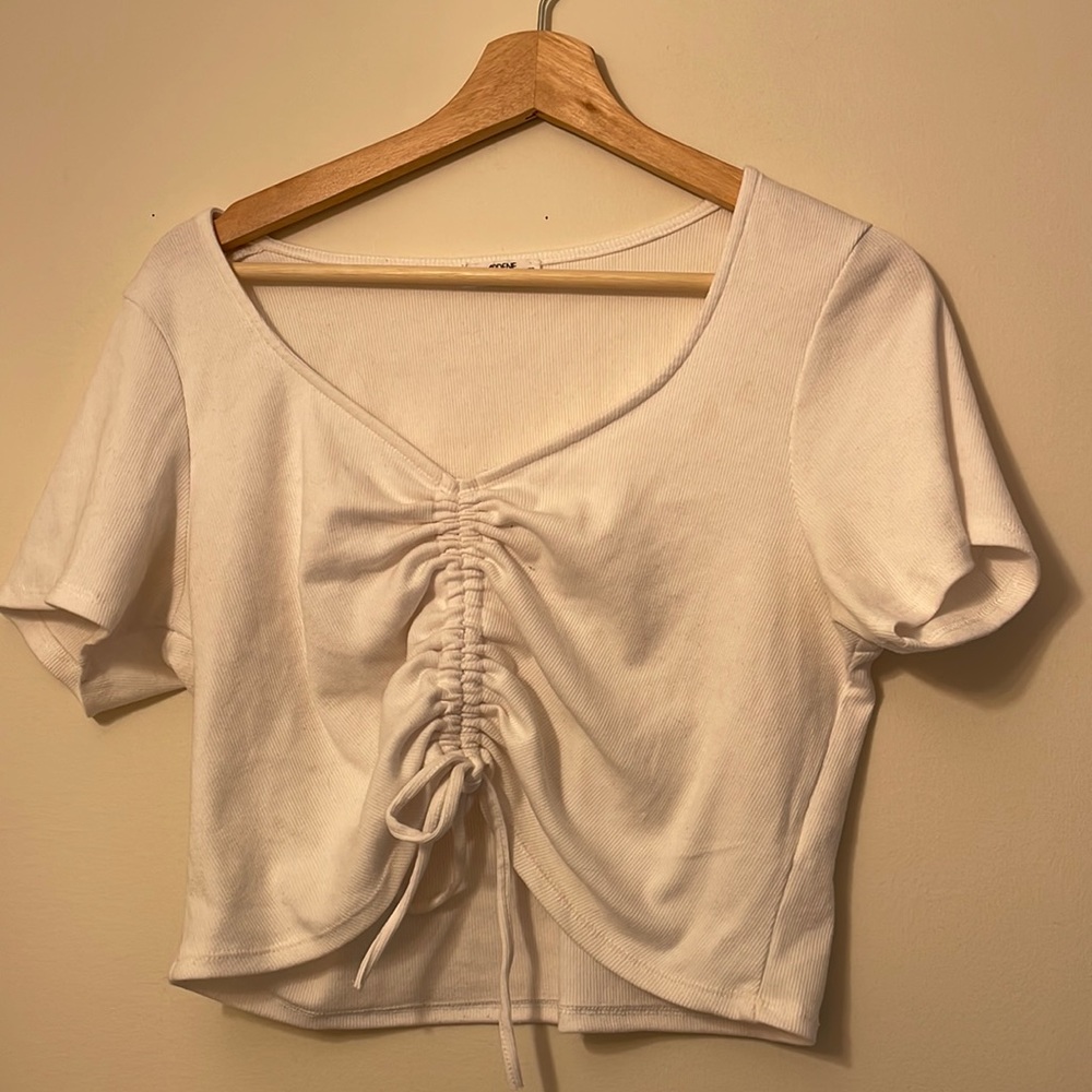 Cinched White Crop Top